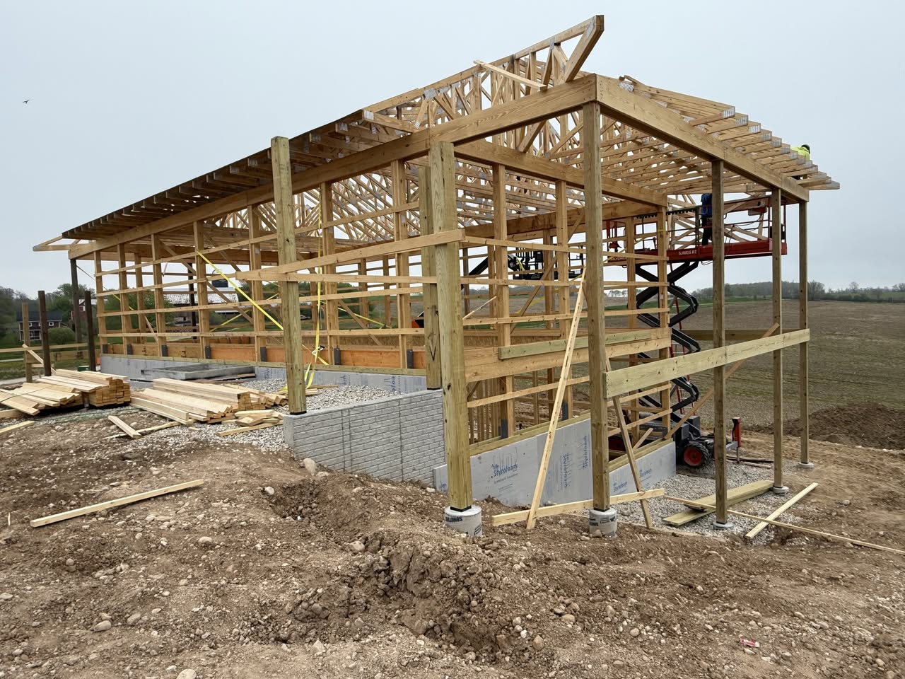 Interior wood framing for Indiana barndominium