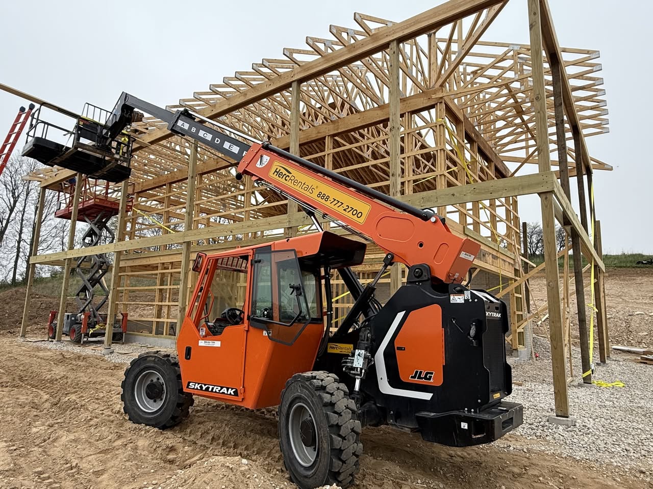 Indiana barndominium wood frame construction site